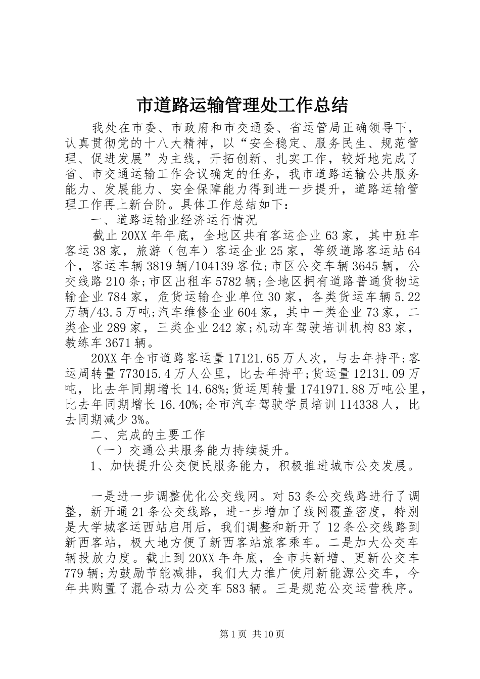 2024年市道路运输管理处工作总结_第1页