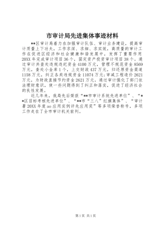 2024年市审计局先进集体事迹材料