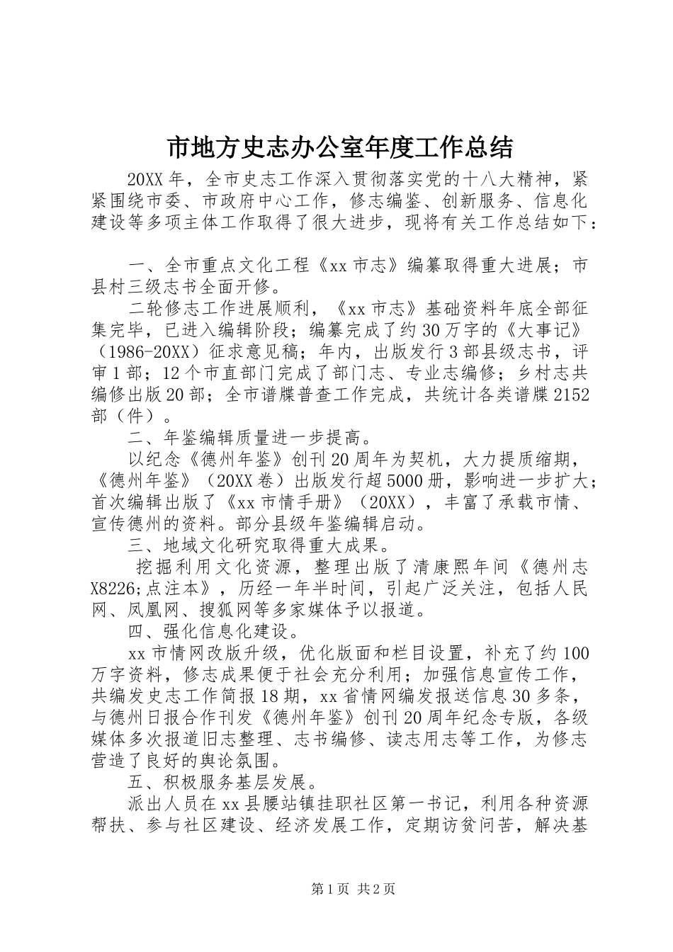 2024年市地方史志办公室年度工作总结_第1页