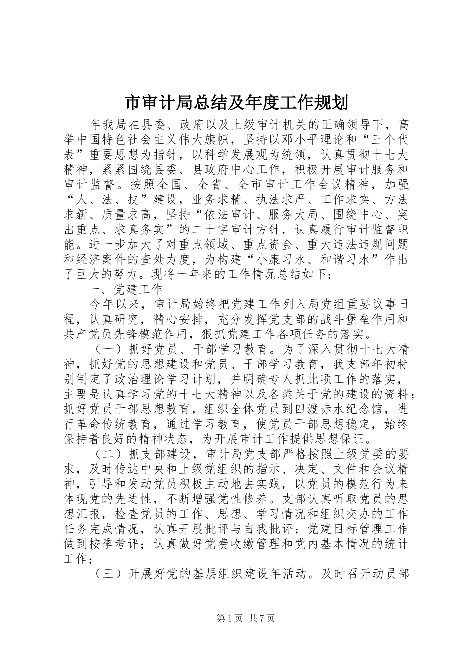 2024年市审计局总结及年度工作规划_第1页