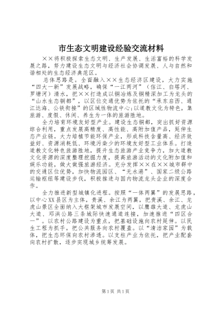 2024年市生态文明建设经验交流材料