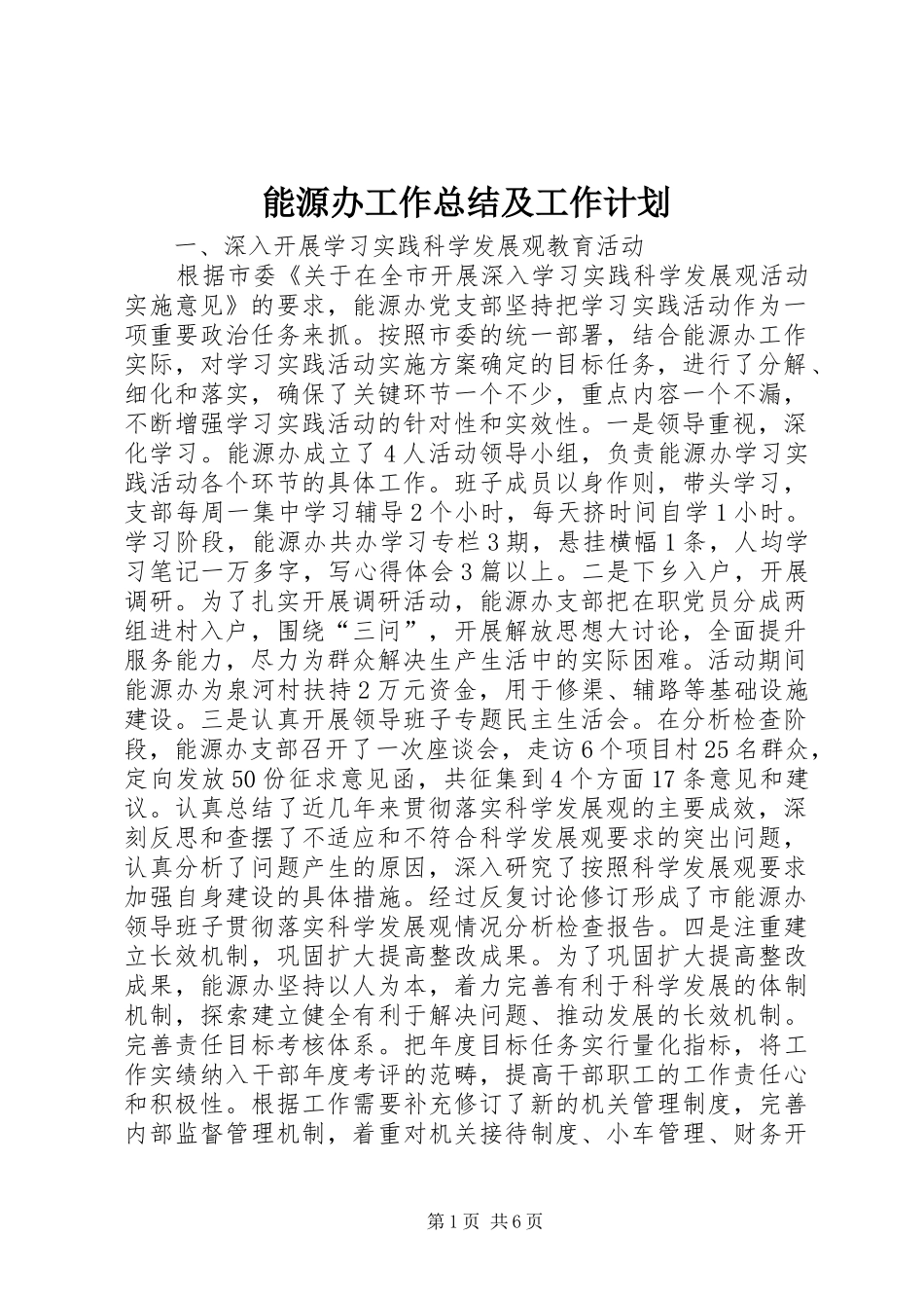 2024年能源办工作总结及工作计划_第1页