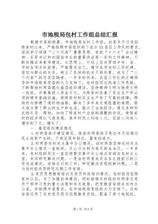 2024年市地税局包村工作组总结汇报