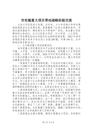 2024年市实施重大项目带动战略经验交流