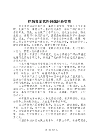 2024年能源集团党性锻炼经验交流