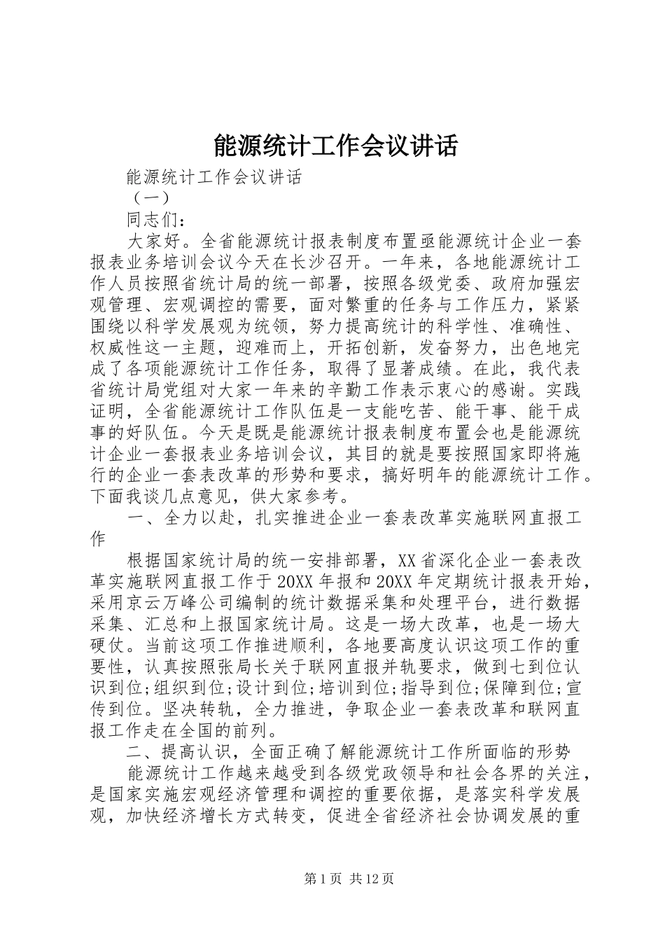 2024年能源统计工作会议致辞_第1页
