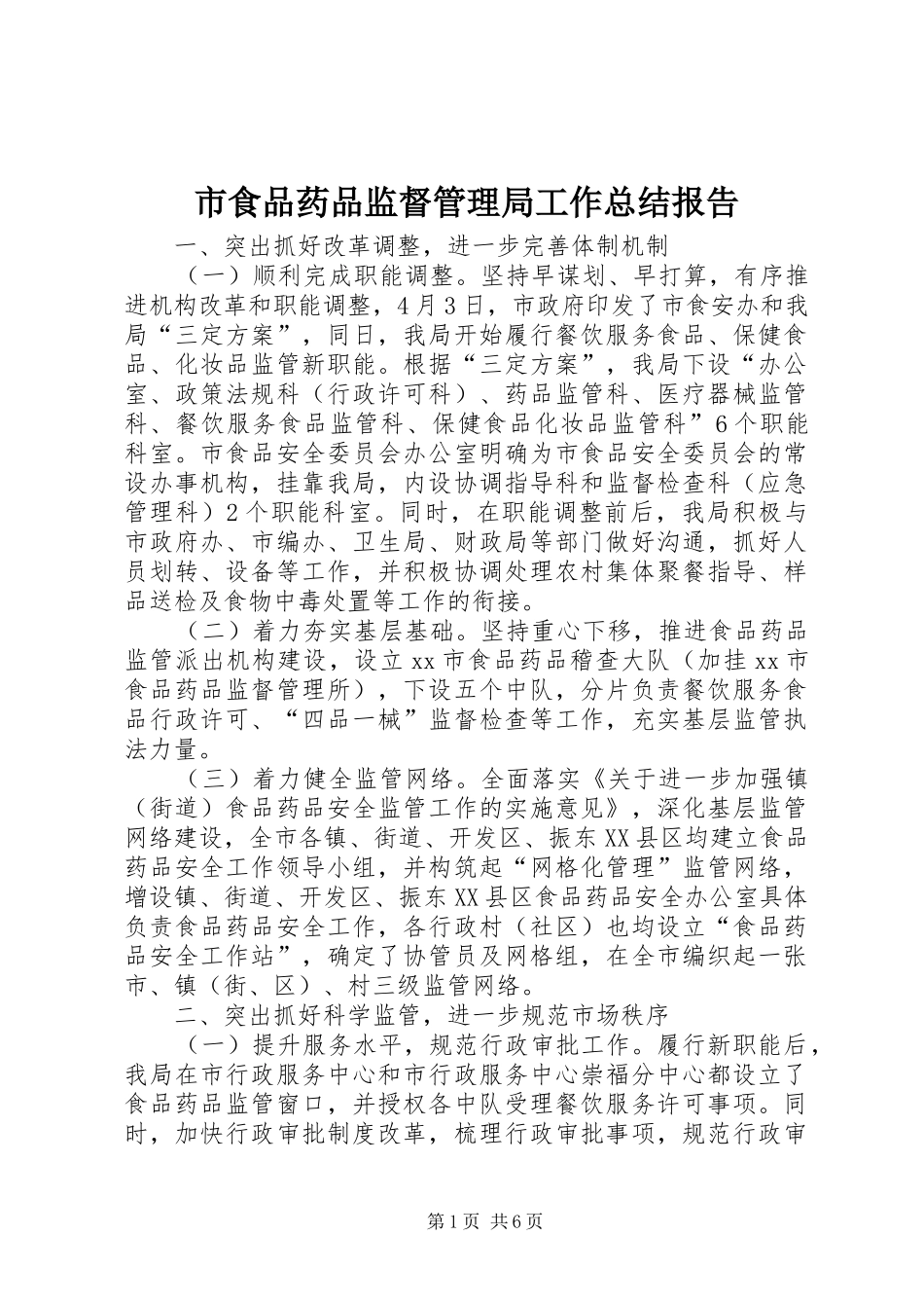 2024年市食品药品监督管理局工作总结报告_第1页