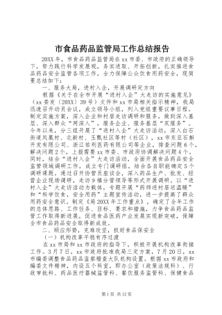 2024年市食品药品监管局工作总结报告