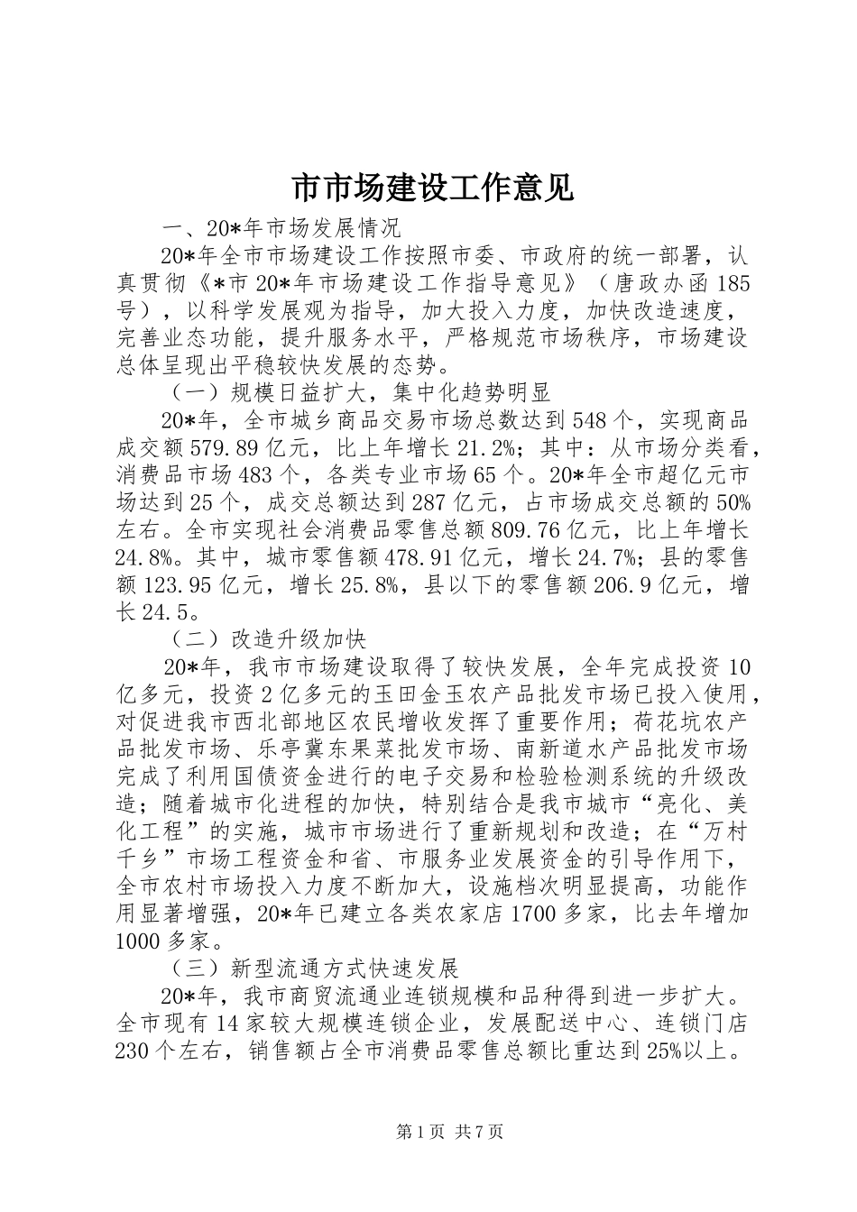 2024年市市场建设工作意见_第1页