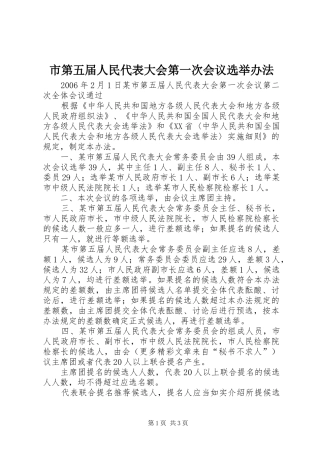 2024年市第五届人民代表大会第一次会议选举办法