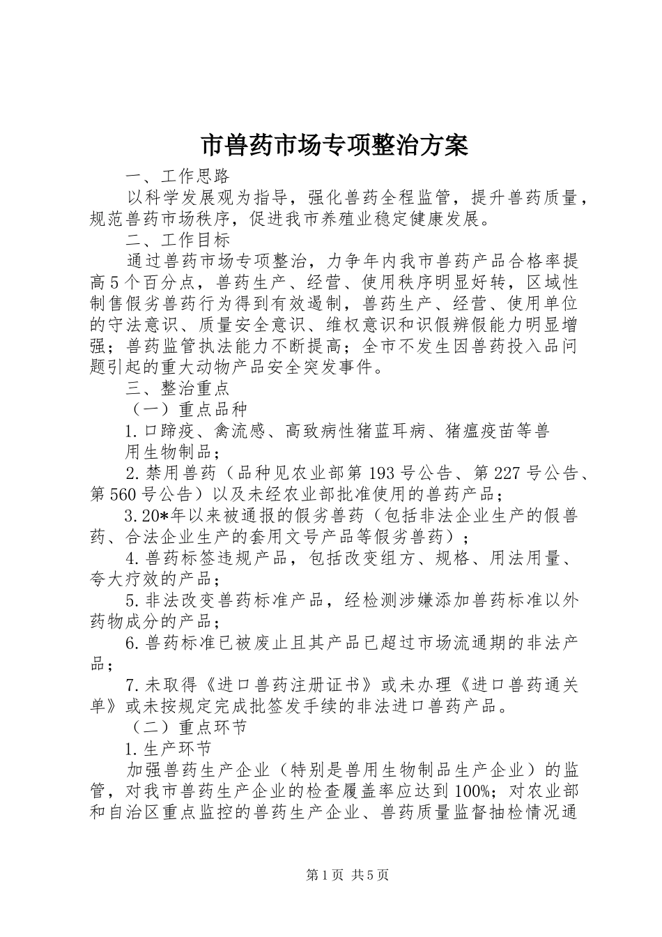 2024年市兽药市场专项整治方案_第1页