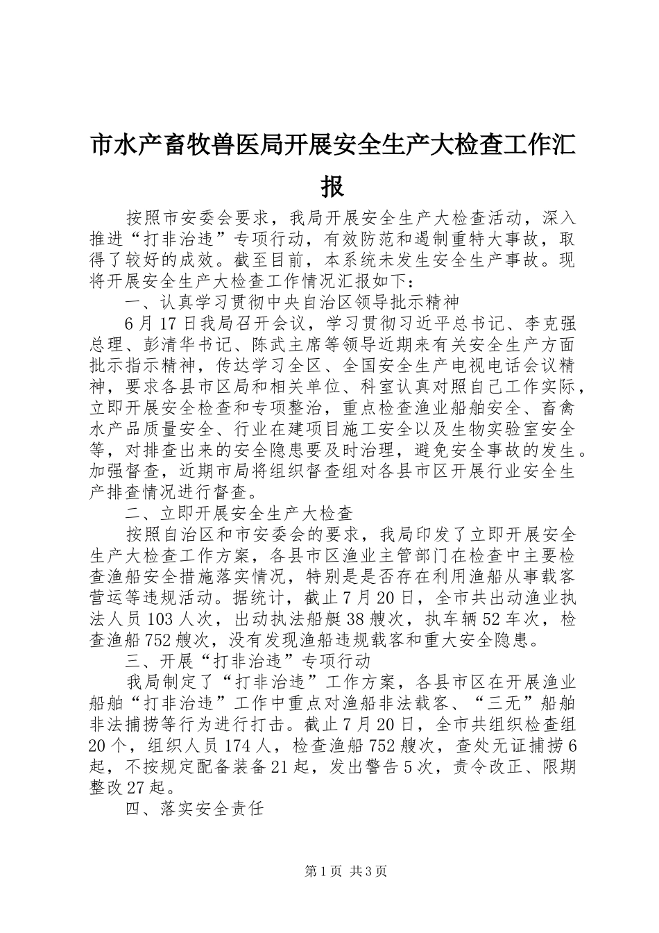 2024年市水产畜牧兽医局开展安全生产大检查工作汇报_第1页