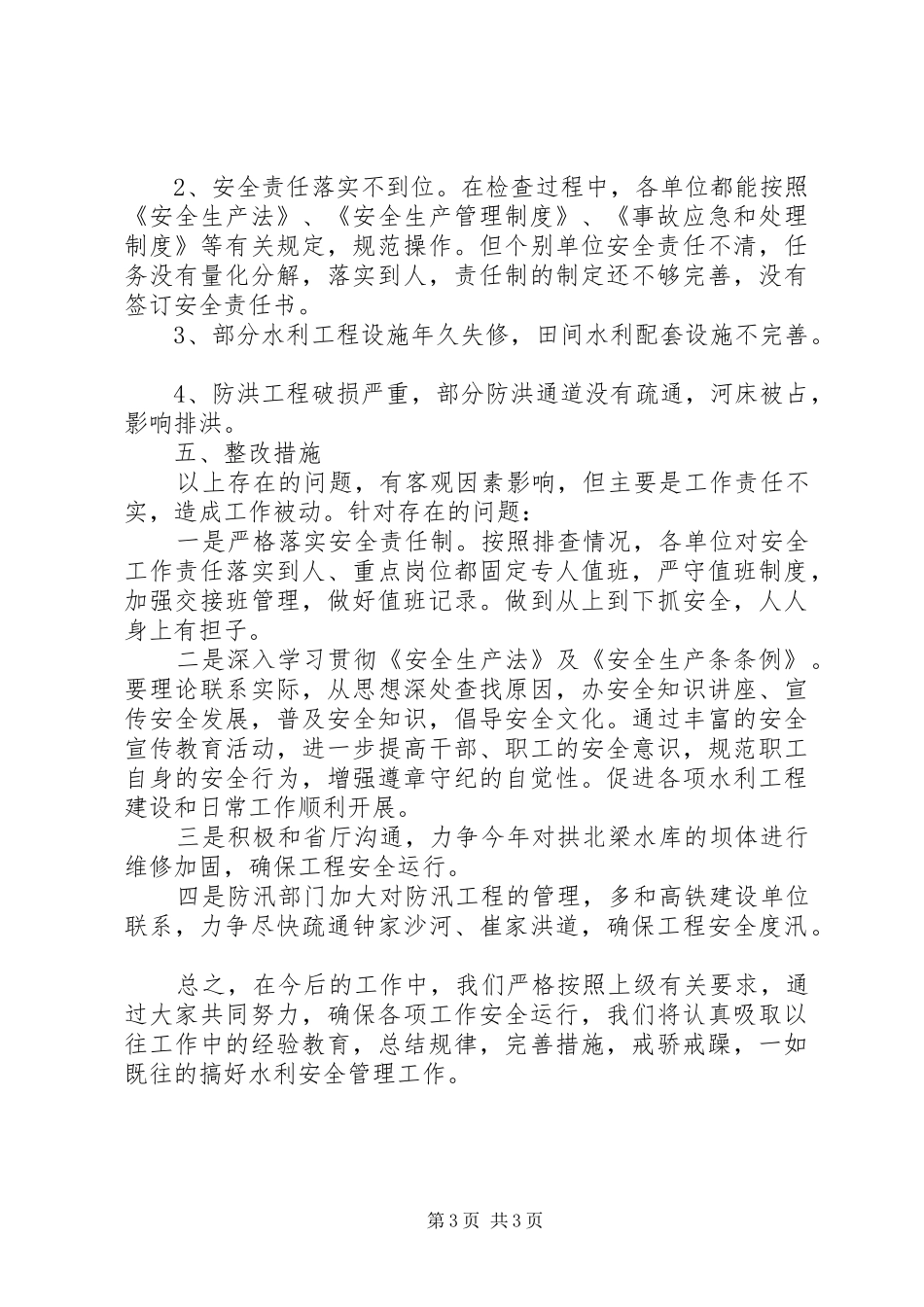 2024年市水利安全生产复查情况的报告_第3页