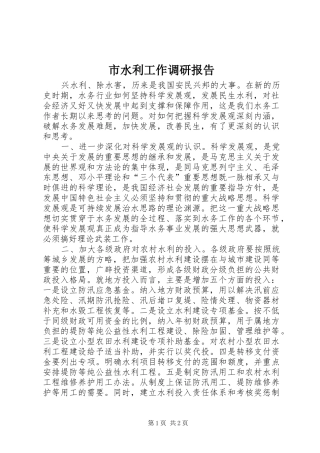 2024年市水利工作调研报告
