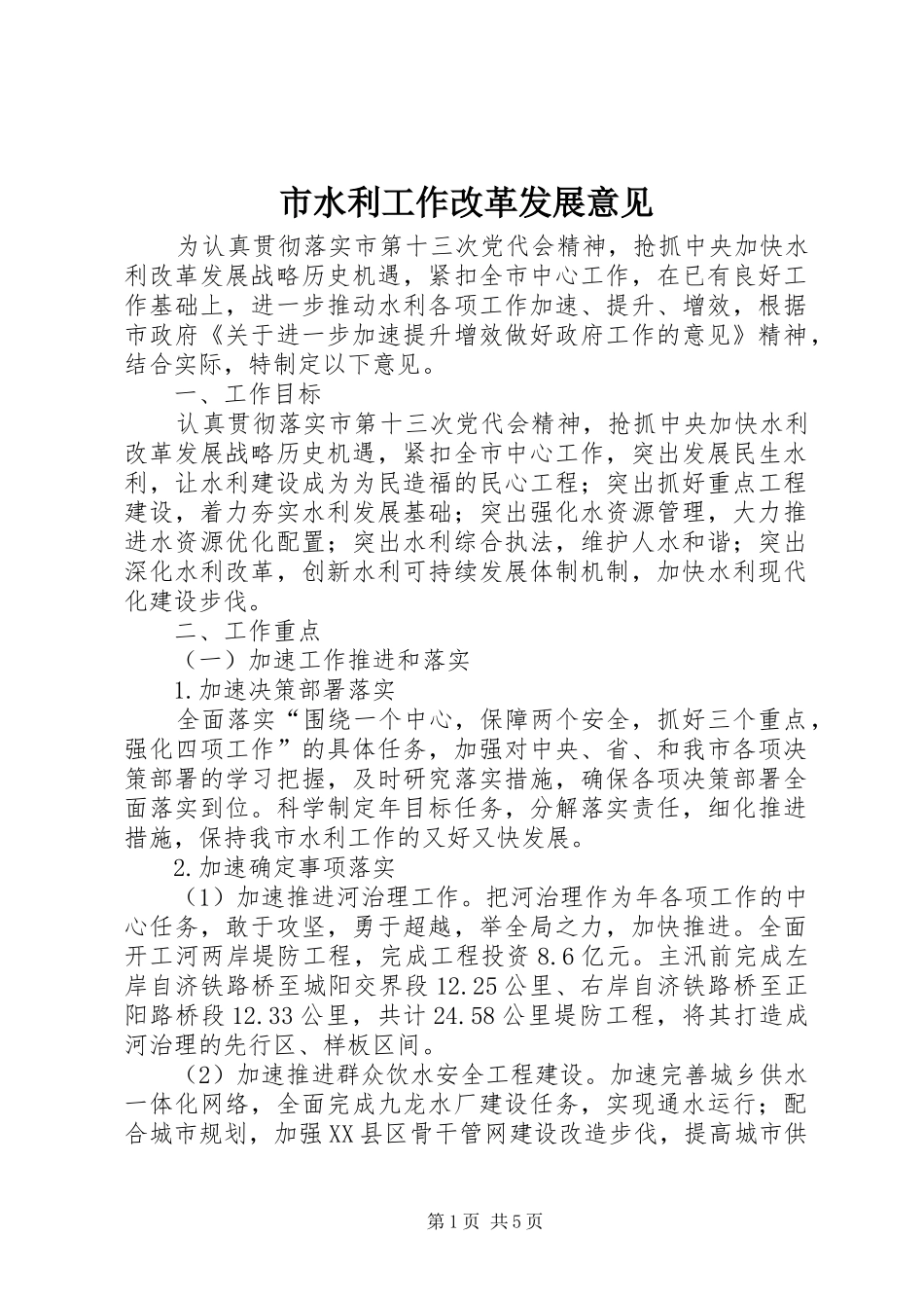 2024年市水利工作改革发展意见_第1页