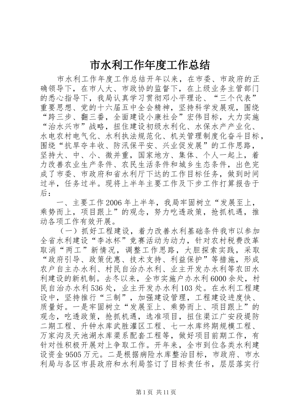 2024年市水利工作年度工作总结_第1页