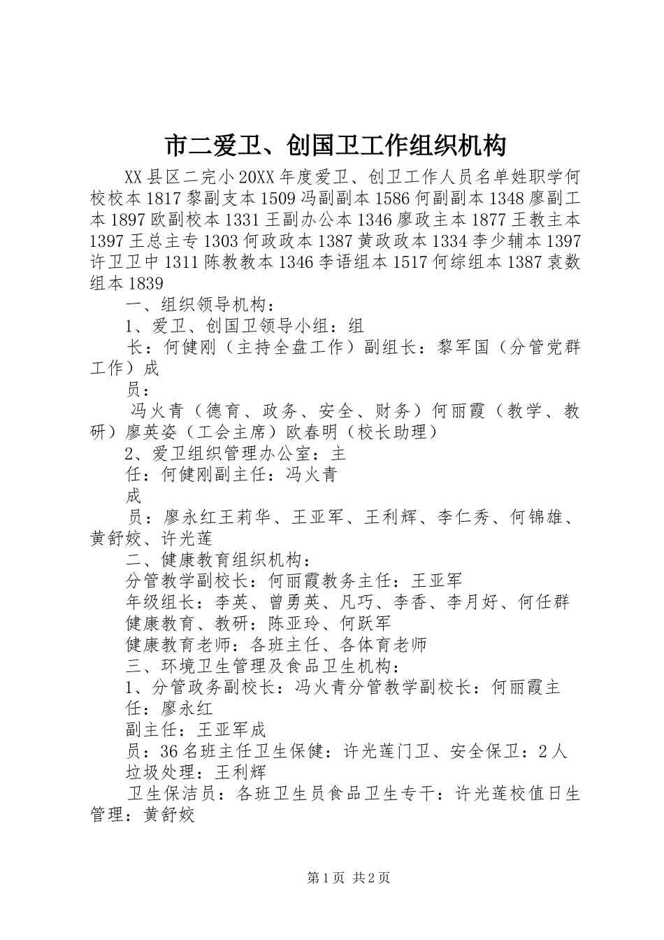2024年市二爱卫创国卫工作组织机构_第1页