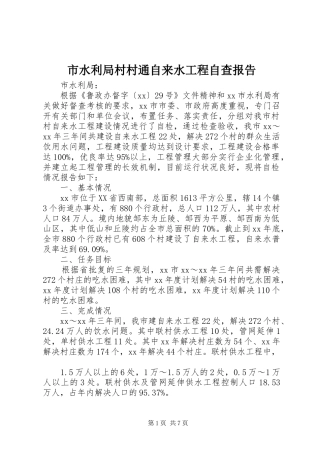 2024年市水利局村村通自来水工程自查报告