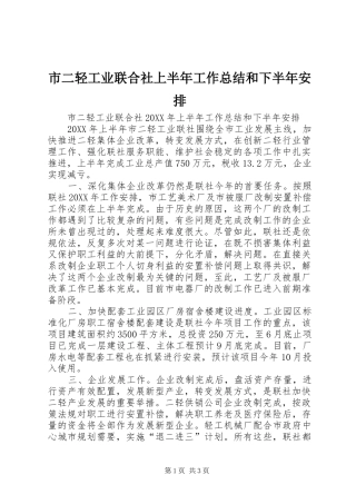 2024年市二轻工业联合社上半年工作总结和下半年安排