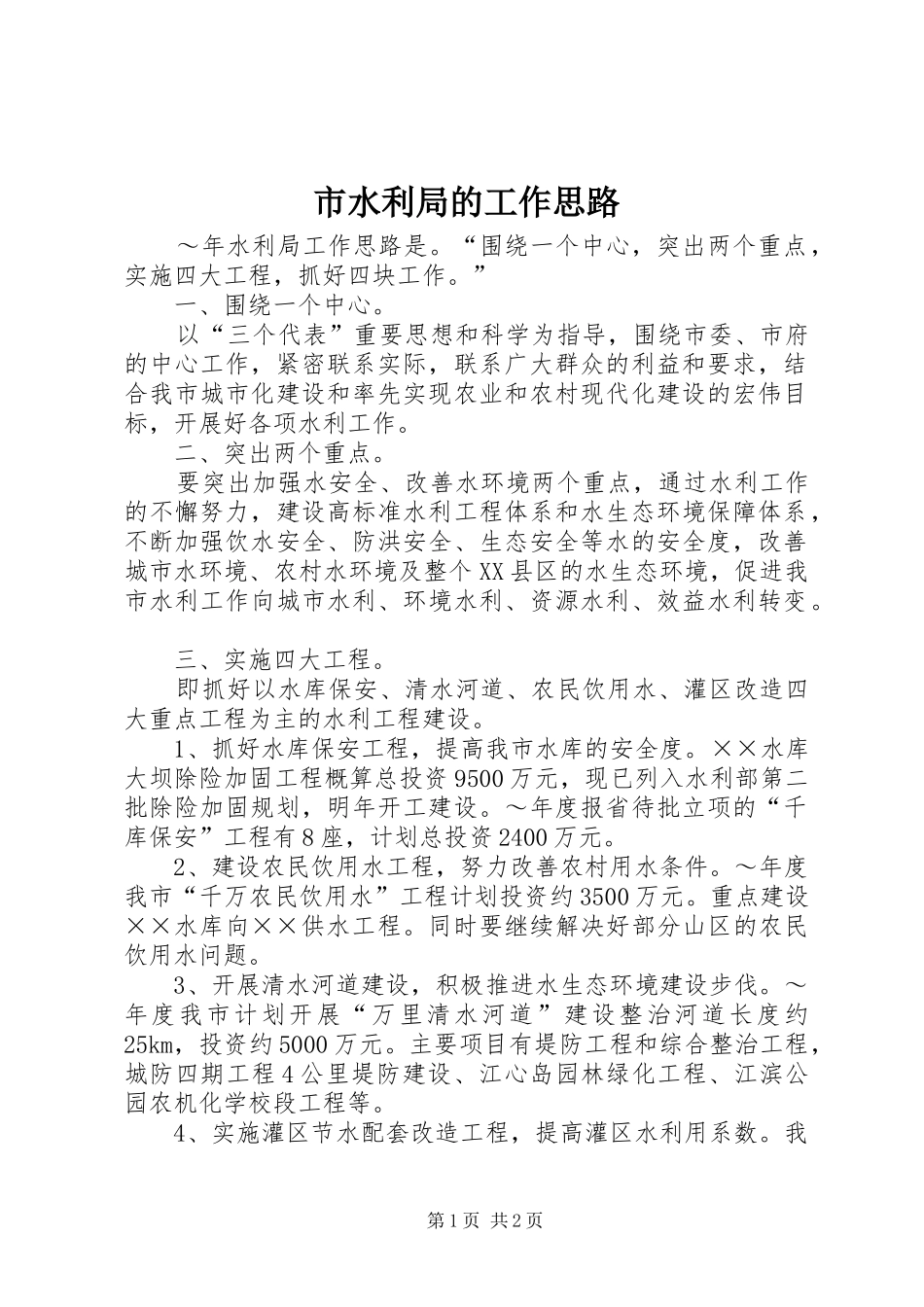 2024年市水利局的工作思路_第1页