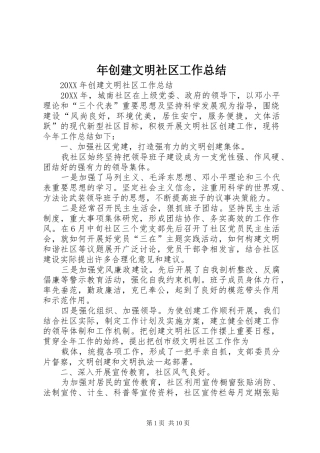 2024年年创建文明社区工作总结