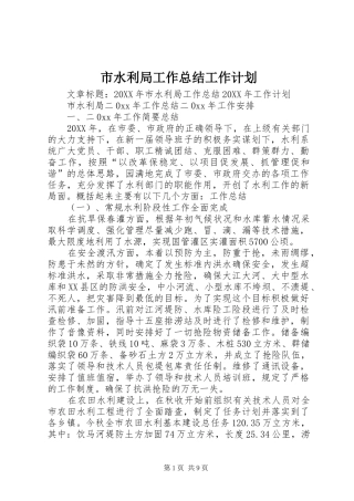 2024年市水利局工作总结工作计划