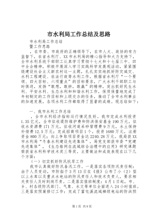 2024年市水利局工作总结及思路