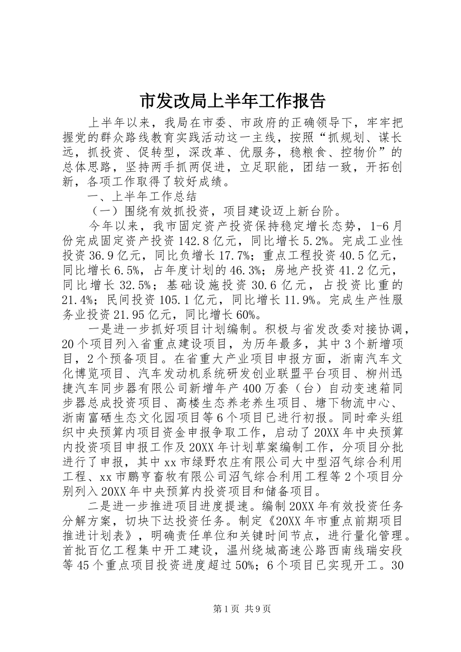 2024年市发改局上半年工作报告_第1页