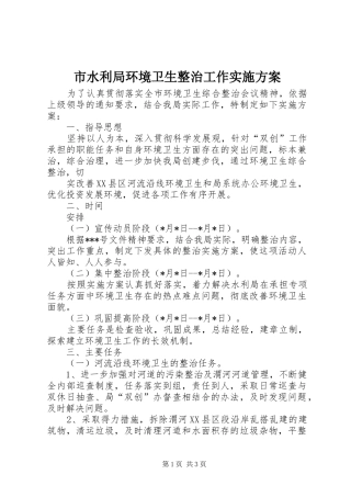 2024年市水利局环境卫生整治工作实施方案