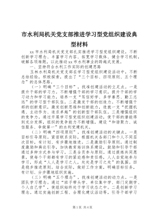 2024年市水利局机关党支部推进学习型党组织建设典型材料