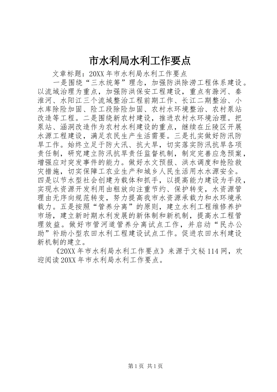 2024年市水利局水利工作要点_第1页
