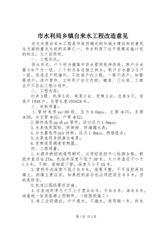2024年市水利局乡镇自来水工程改造意见