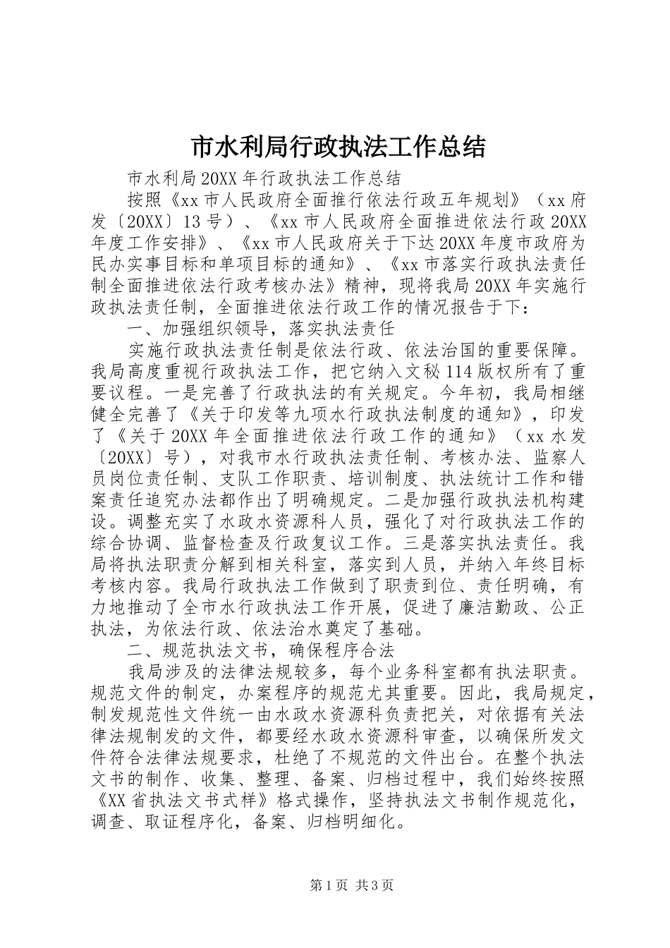 2024年市水利局行政执法工作总结_第1页