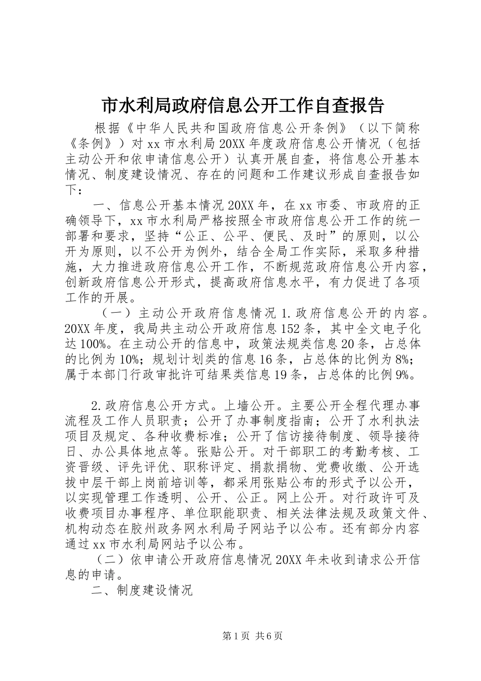 2024年市水利局政府信息公开工作自查报告_第1页