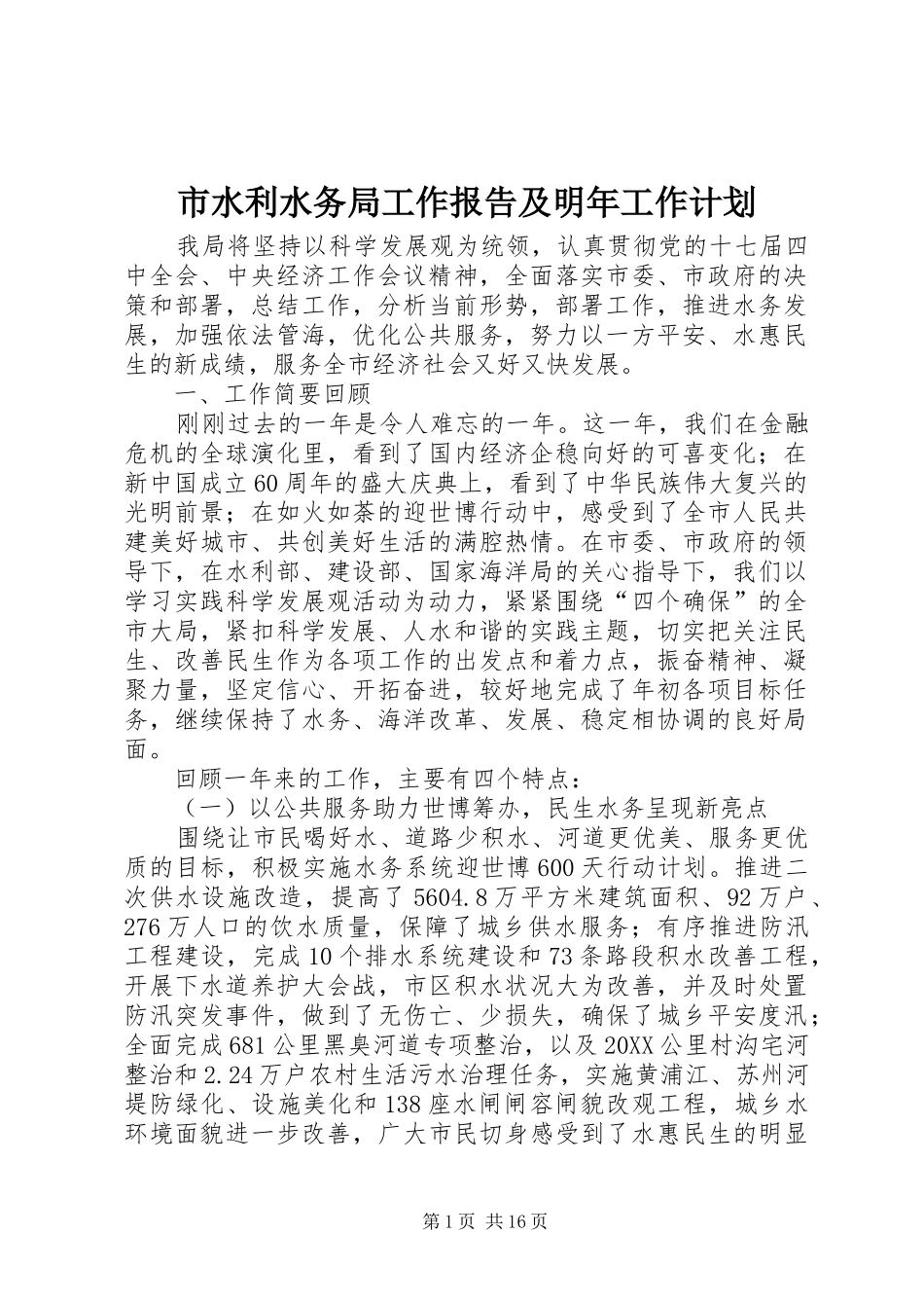 2024年市水利水务局工作报告及明年工作计划_第1页
