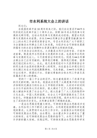2024年市水利系统大会上的致辞