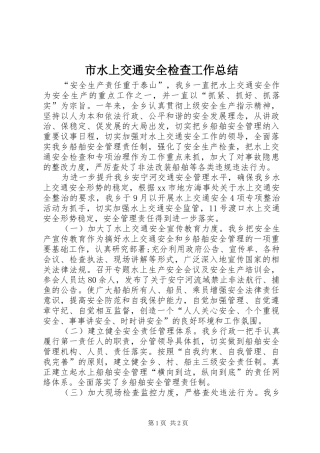 2024年市水上交通安全检查工作总结