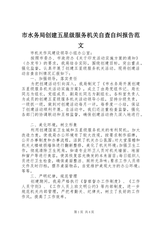 2024年市水务局创建五星级服务机关自查自纠报告范文