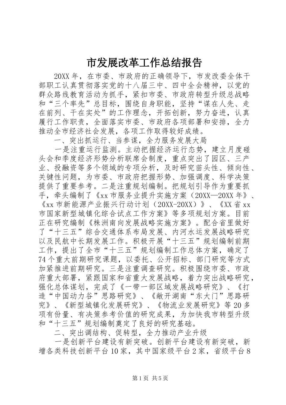 2024年市发展改革工作总结报告_第1页