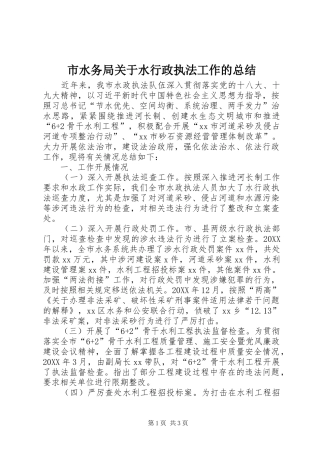 2024年市水务局关于水行政执法工作的总结