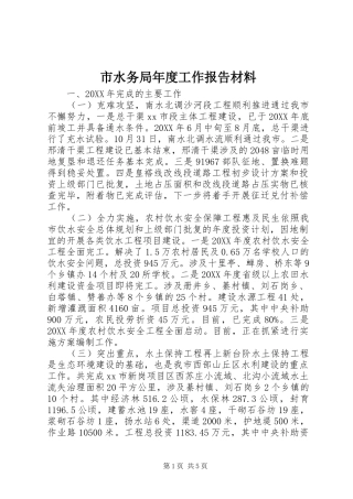 2024年市水务局年度工作报告材料