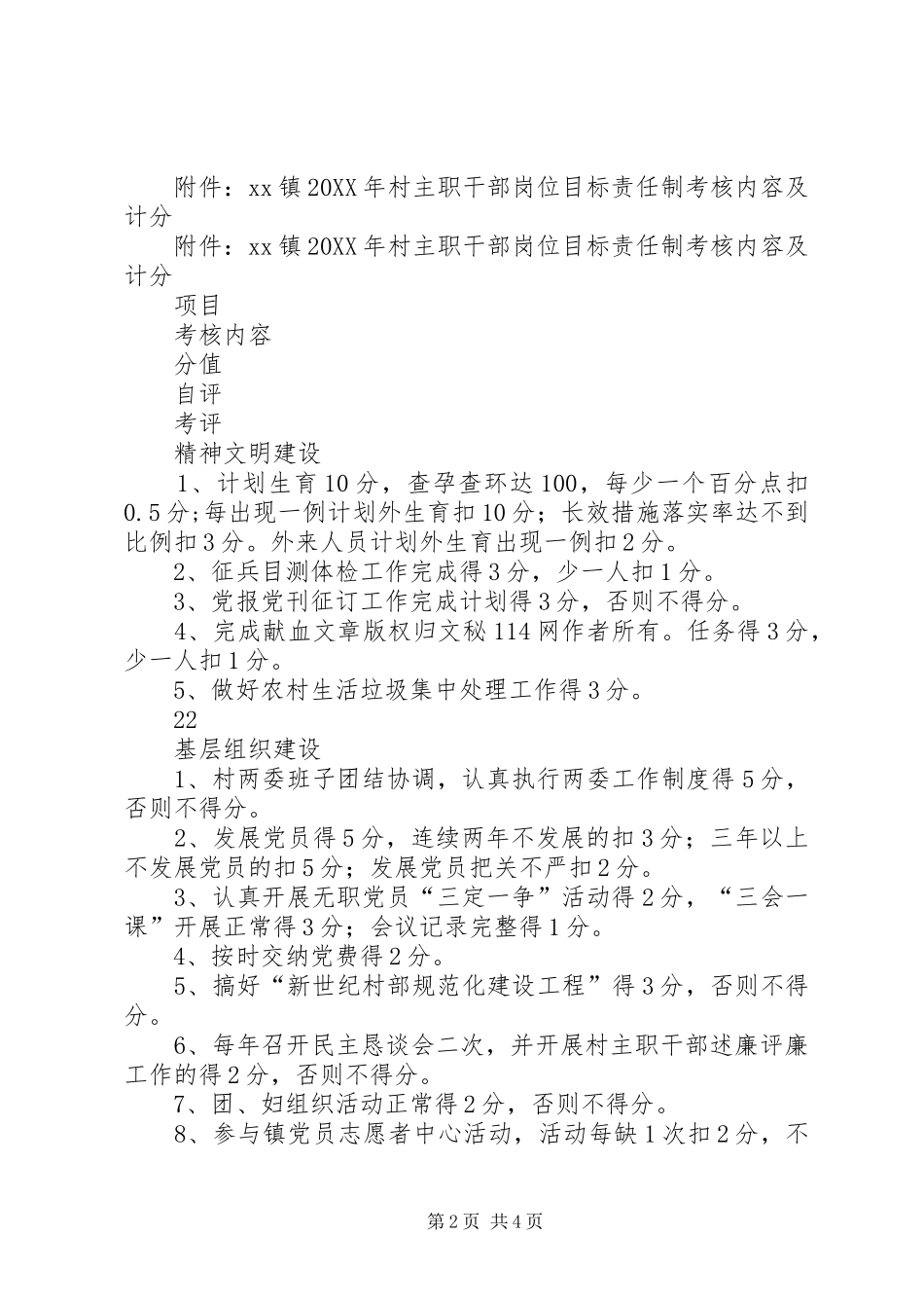 2024年年度村主职干部岗位目标责任制考核实施意见_第2页