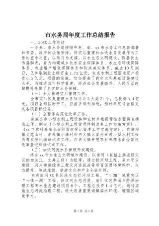 2024年市水务局年度工作总结报告
