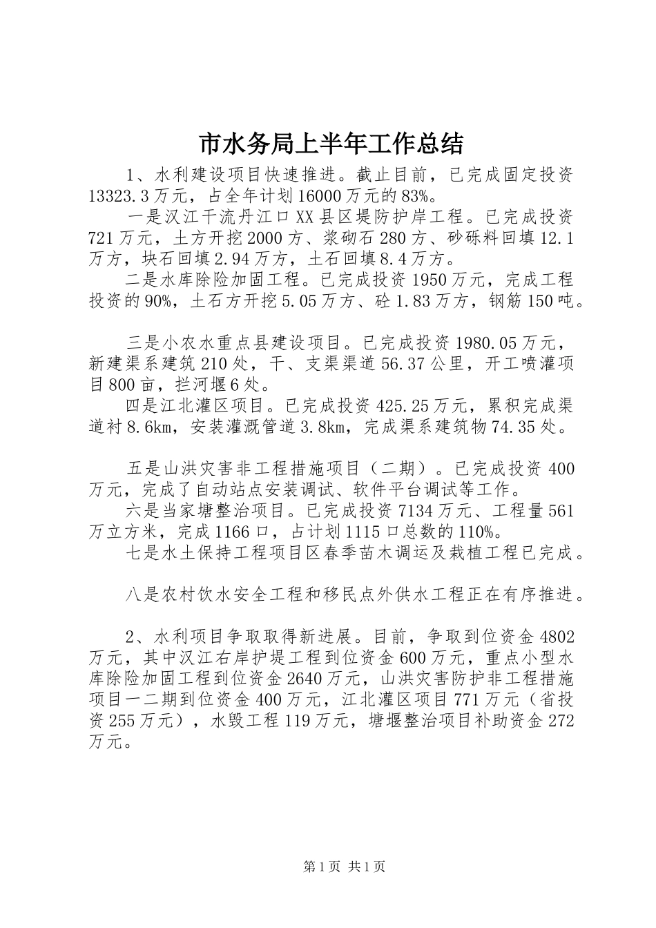 2024年市水务局上半年工作总结_第1页