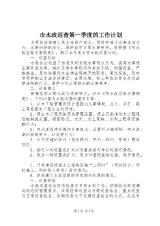 2024年市水政巡查第一季度的工作计划