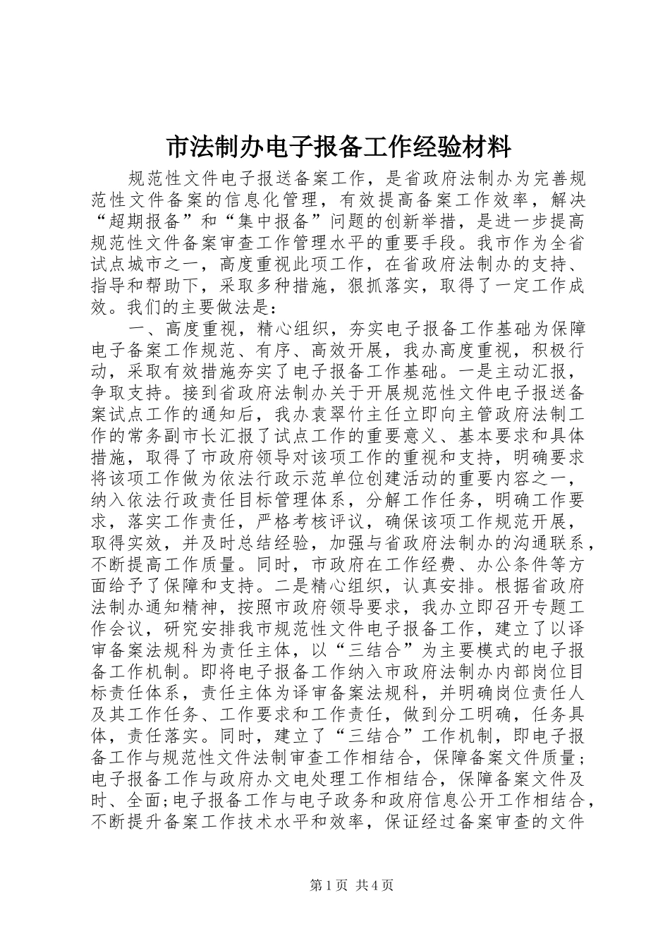 2024年市法制办电子报备工作经验材料_第1页