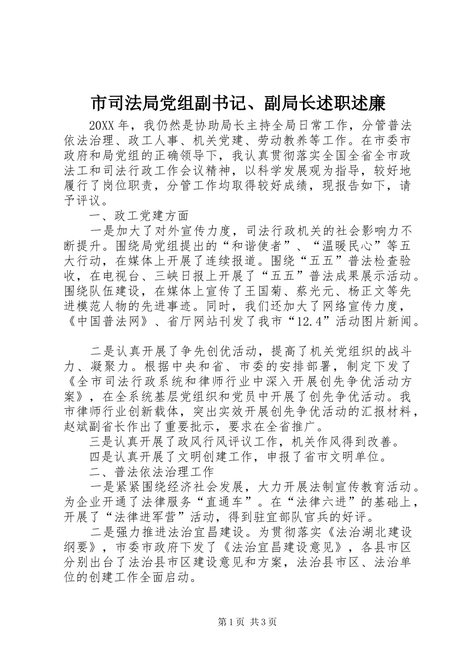 2024年市司法局党组副书记副局长述职述廉_第1页