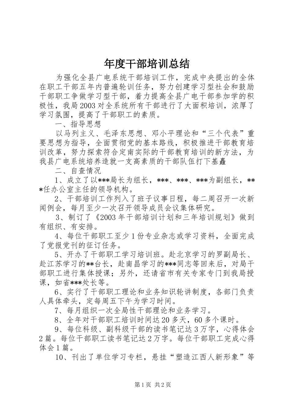 2024年年度干部培训总结_第1页