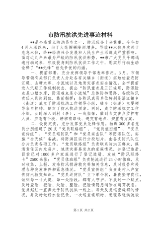 2024年市防汛抗洪先进事迹材料