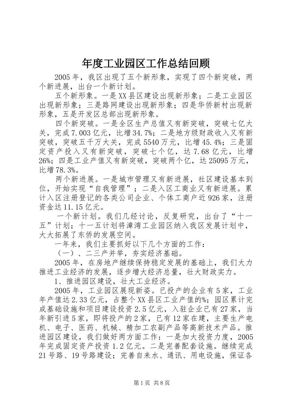 2024年年度工业园区工作总结回顾_第1页